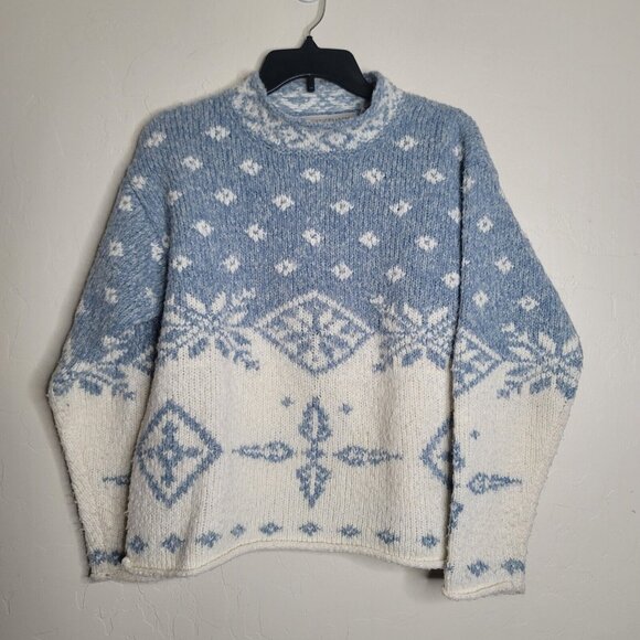 Vtg Nomadic Traders Sweater  Sz Medium Blue  Fair Isle Nordic Pullover - Picture 1 of 4
